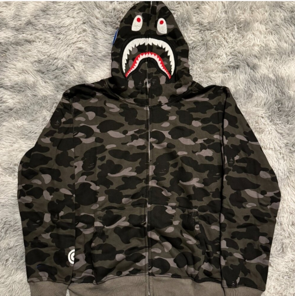 BAPE Color Camo Shark Gray Full Zip Hoodie Mens Size Large